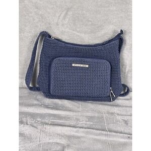 Studio 1010 Crossbody Bag Womens Medium Blue Crochet Knit Zip Shoulder Purse